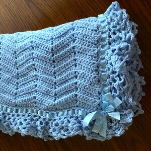 Crocheted Baby Boys Afghan Blanket - Blue
